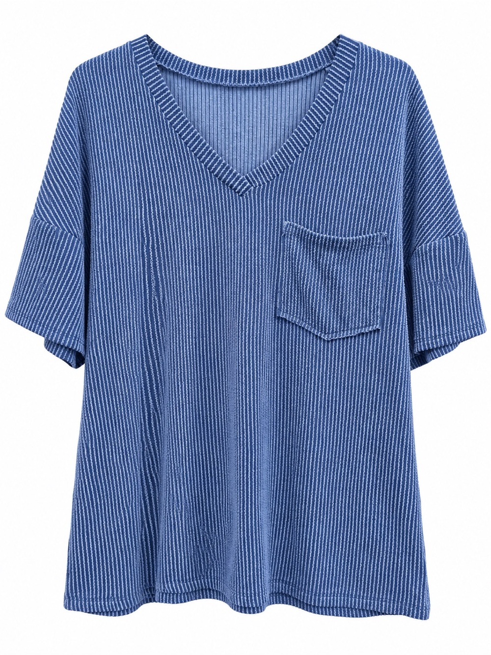 Casual V-Neck Pocket Top in Blue